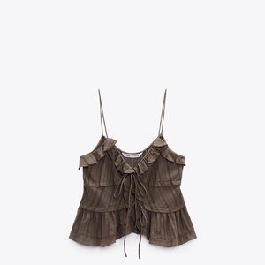 Zara Ruffle Top and Lace Trim Cargo Pant Set, Size XS